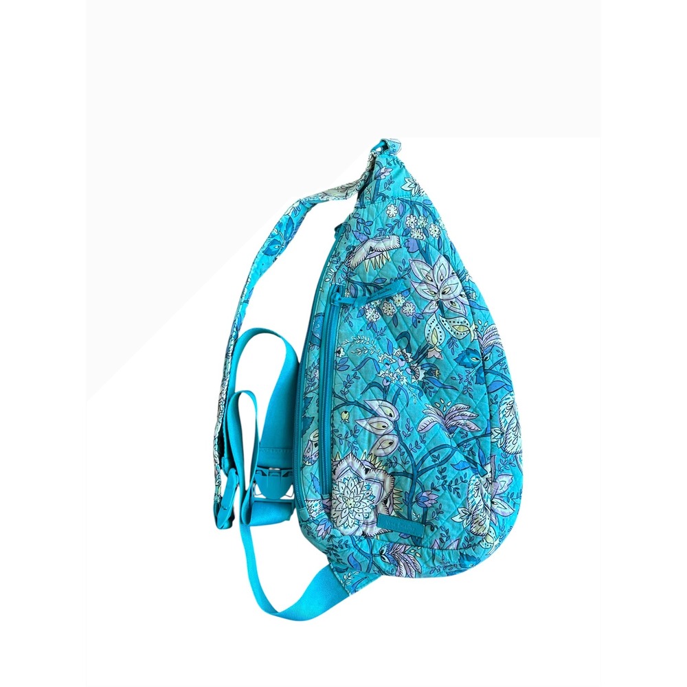 Veraโ Bradley Quilted Sling Turquoise Floral Peacock Garden Crossbody Bag